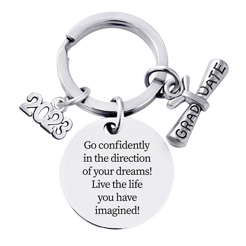 Wholesale Graduation Season Gift Lettering Round Metal Keychain
